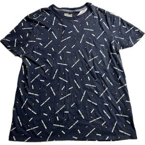 Tommy Hilfiger‎ Shirt Womens Medium Blue Short Sleeve Logo Print All Over Denim